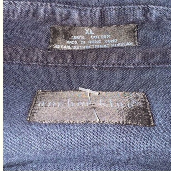 Y2K Anchor Blue Men's XL Denim Button-Up Shirt Dark Wash Long Sleeve - Picture 10 of 10